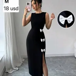 Vestido largo negro con lazos blancos