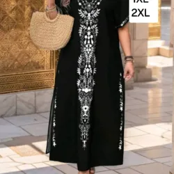 Vestido negro con estampado blanco