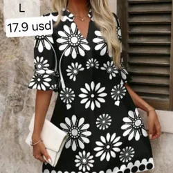 Vestido Negro flores Blancas
