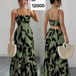 Vestido verde y negro estampado