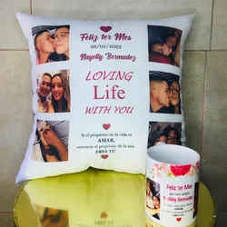 Cojín y taza personalizado 
