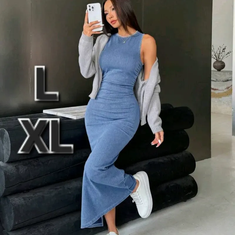 Vestido Ajustado de Mezclilla sin Mangas