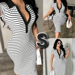 Vestido de Mangas Corta a Rayas