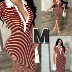 Vestido de Mangas Cortas a Raya