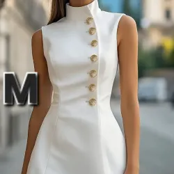 Vestido Elegante sin Mangas y Botones