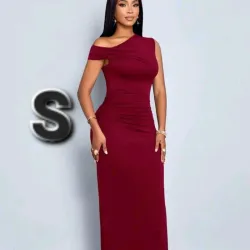 Vestido Largo Ajustado Ceñido con Hombros Asimetrico