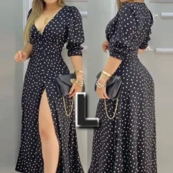Vestido Manga 3/4 con Abertura en la Pierna