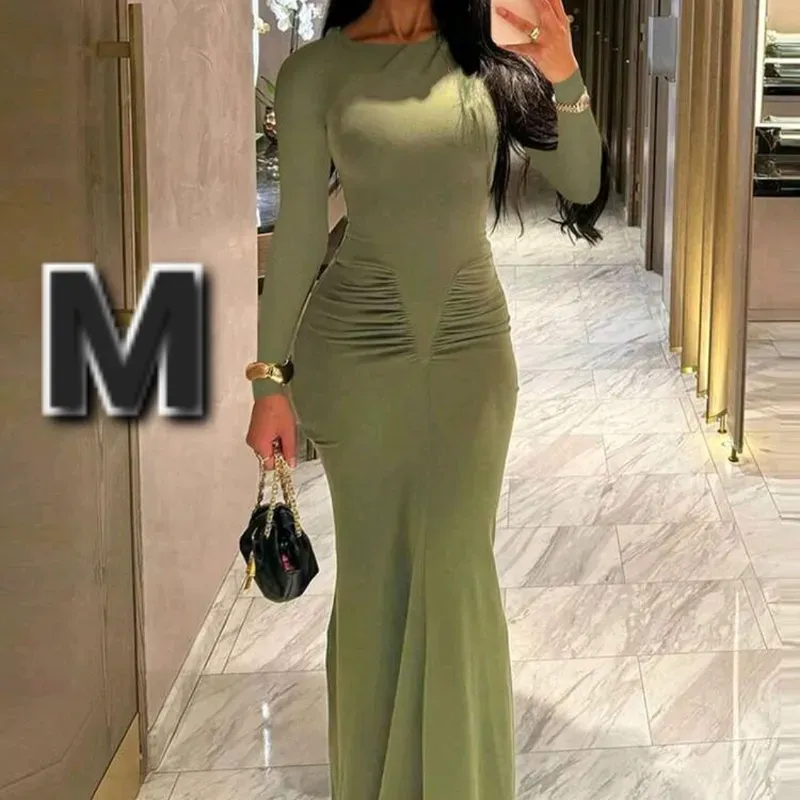 Vestido Plisado de Cuello Redondo con Mangas