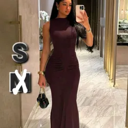 Vestido Plisado de Cuello Redondo sin Mangas