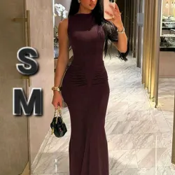 Vestido Plisado de Cuello Redondo sin Mangas