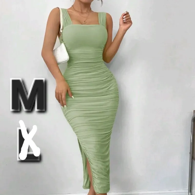 Vestido Unicolor Fruncido 