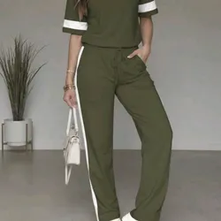 Conjunto de dos piezas para mujer, camiseta de manga corta, pantalones largos, pantalones deportivos de verano, conjuntos de descanso, trajes de viaje para vacaciones