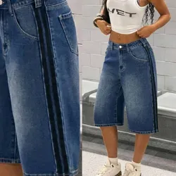 Pantalones cortos de mezclilla de cintura baja y pierna ancha para mujer, bermudas de mezclilla de pierna ancha para mujer