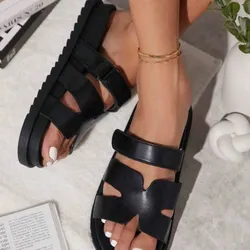 Sandalias de plataforma gruesa para mujer, suela antideslizante, puntera abierta, zapatos planos de verano