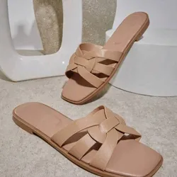 Sandalias planas para mujer, con punta cuadrada, de charol cómodo, sin cordones, informales, para verano, para la playa, para mujer