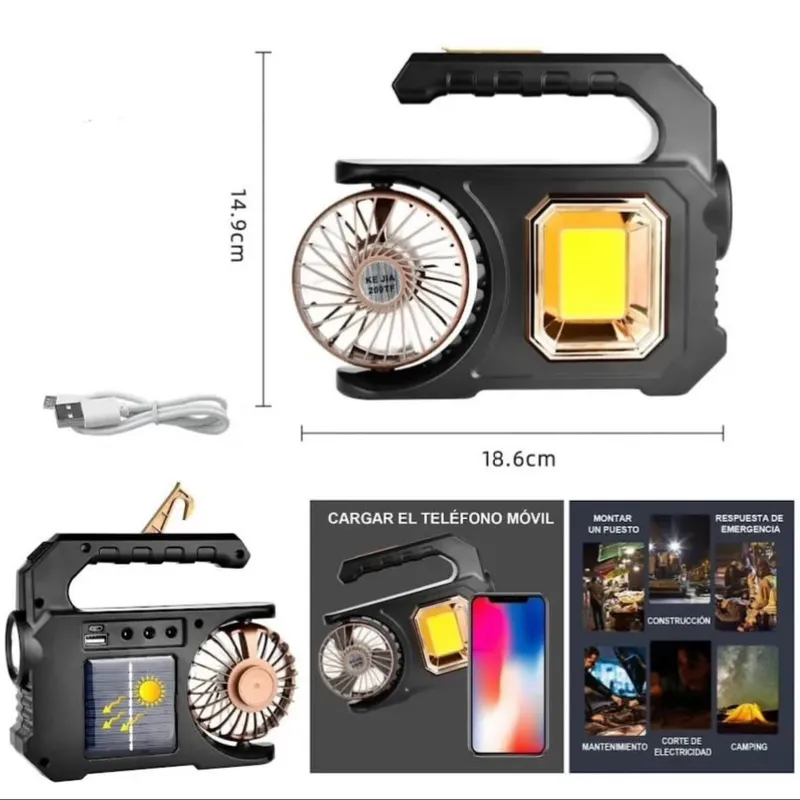 Linterna Recargable Multifuncional + Ventilador