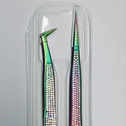 Set de Pinzas Para  Pestañas Tornasol con Pedrería 
