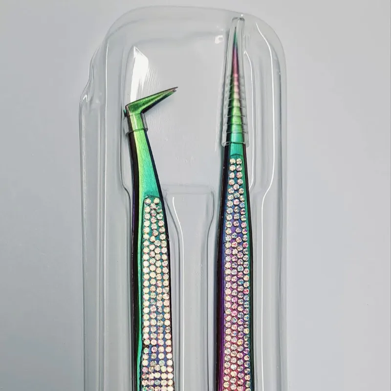 Set de Pinzas Para  Pestañas Tornasol con Pedrería 