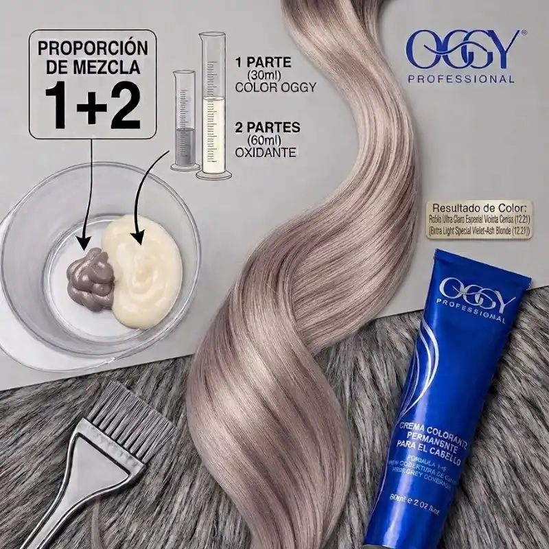 Tinte Oggy Rubio Especial Perlado Cenizo 12.21