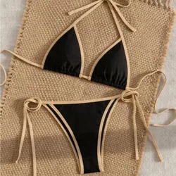 Bikini negro tiras beig