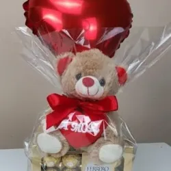 Arreglo de Bombones Ferrero Rocher con oso de peluche