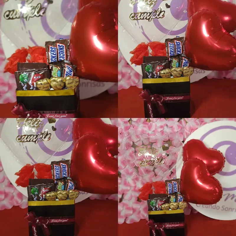 Ancheta personslizada con globos y chocolates 