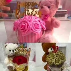 Bouquet de rosas y peluche