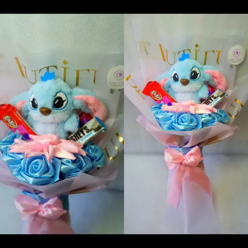 Ramo con peluche de 15 cm y chocolates 