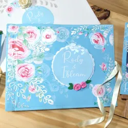 Libro de firmas azul de rosas