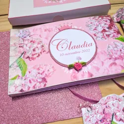 Libro de firmas de hortensias rosadas 