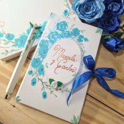 Libro de firmas pintado a mano de rosas azules 