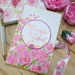 Libro de firmas pintado a mano de rosas rosadas 