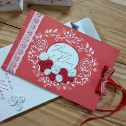 Libro de firmas rojo de rosas rojas