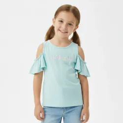 Blusa azul con manguitas de vuelo