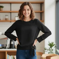 Blusa negra de mangas con lazo