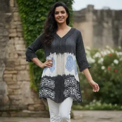 Blusón de hilo gris y blanca