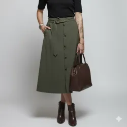 Falda midi verde olivo