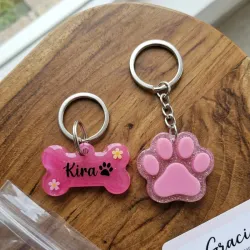 Placa para mascotas + llavero de patita