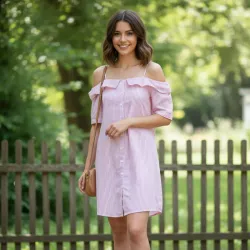 Vestido de rayas rosado