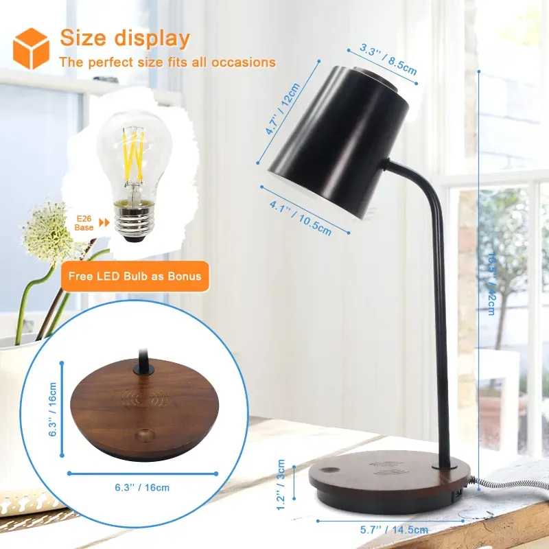 Lámpara de escritorio - Negra y madera