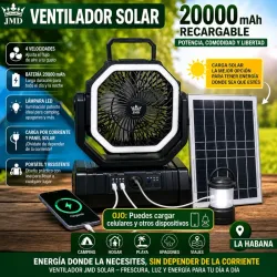 VENTILADOR RECARGABLE con Batería de Litio y panel solar(20,000 mAh)