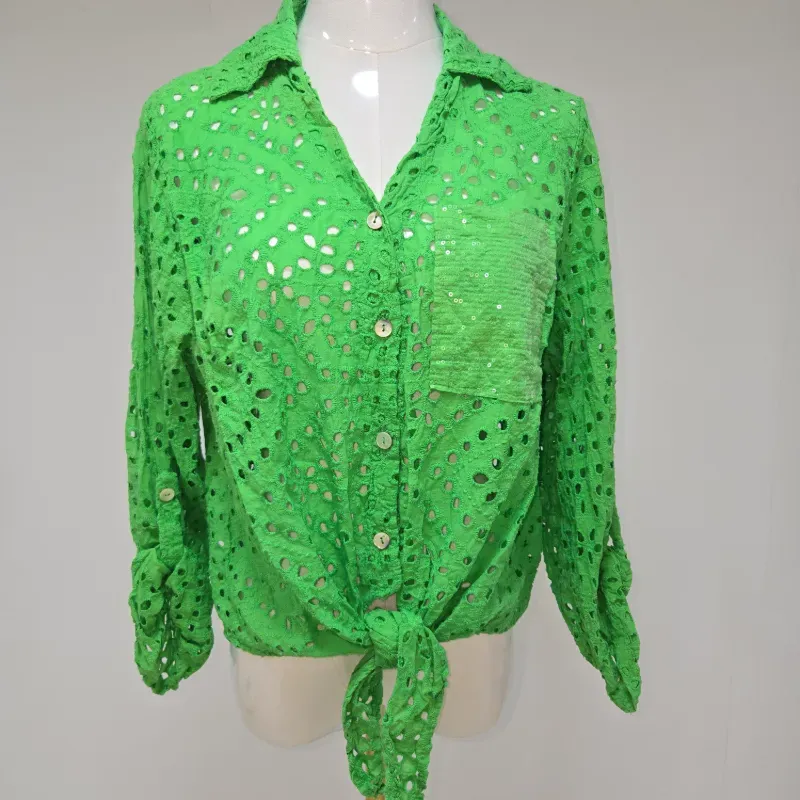 Blusa verde acanalada de mangas