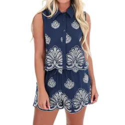 Conjunto de short y top tejido azul 
