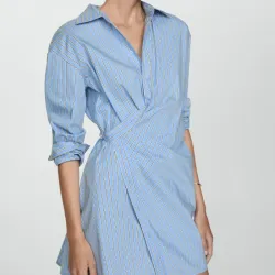 Vestido camisero azul mangas largas Mango