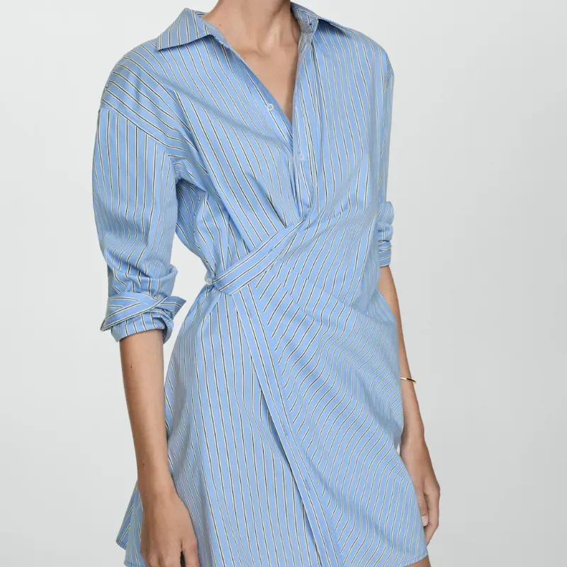 Vestido camisero azul mangas largas Mango