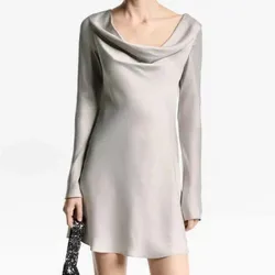 Vestido de satin plateado Mango de mangas largas