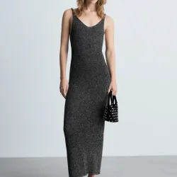 Vestido largo negro con brillos Mango tela de punto