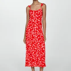 Vestido largo rojo estampado Mango
