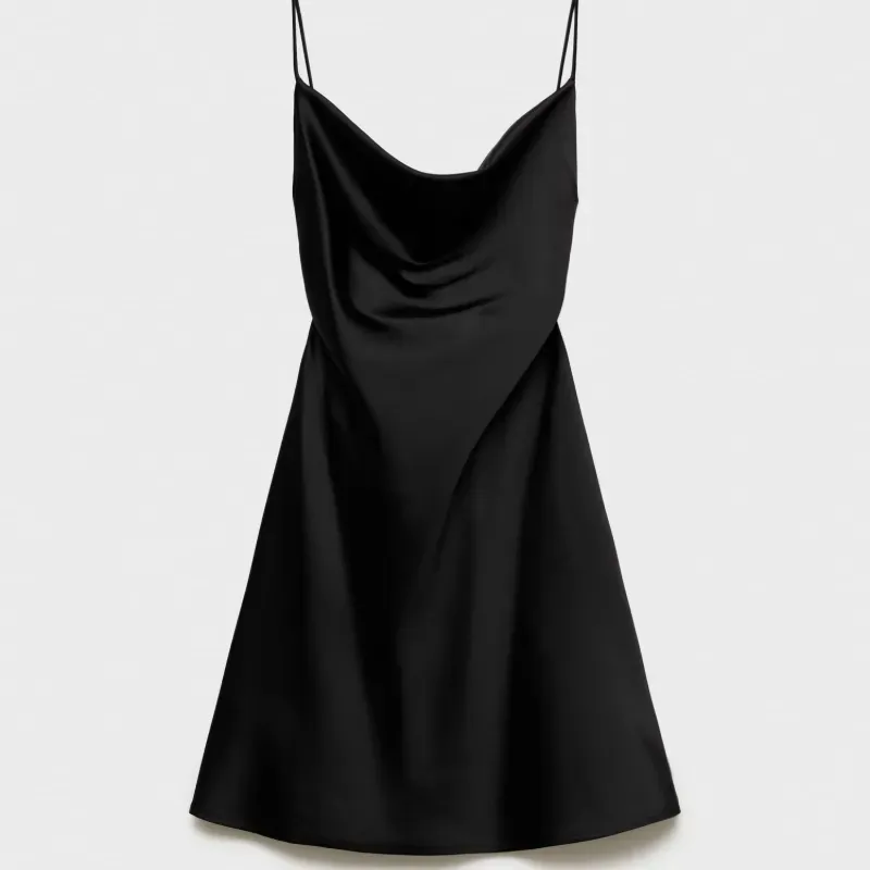 Vestido megro corto satinado espalda cruzada Mango