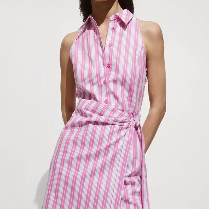 Vestido rosado de rayas sin mangas Mango